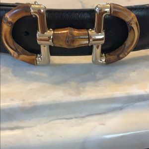 Women’s Gucci Black Leather Bamboo Horsebit Belt